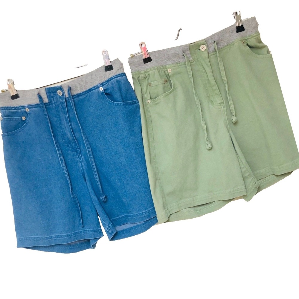 Lot of 2 Denim & Co Stretch‎ Denim Shorts Knit Casual Hi Rise Womens S 29 x 7